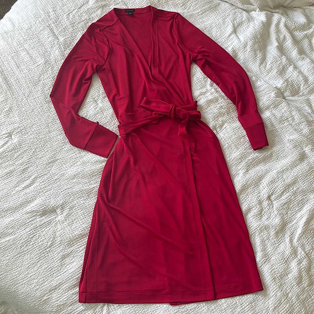 Red crossover long sleeve dress